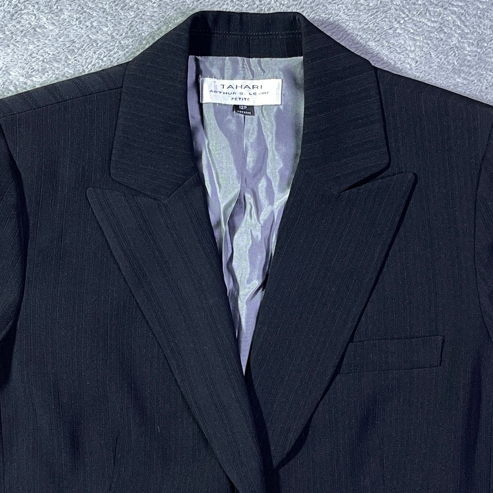 Tahari‎ Arthur S. Levine Petite Black Pinstripe Blazer Jacket Women's 12P Career